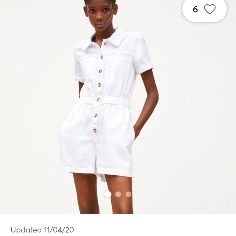 Zara White Short-Sleeve Button Romper